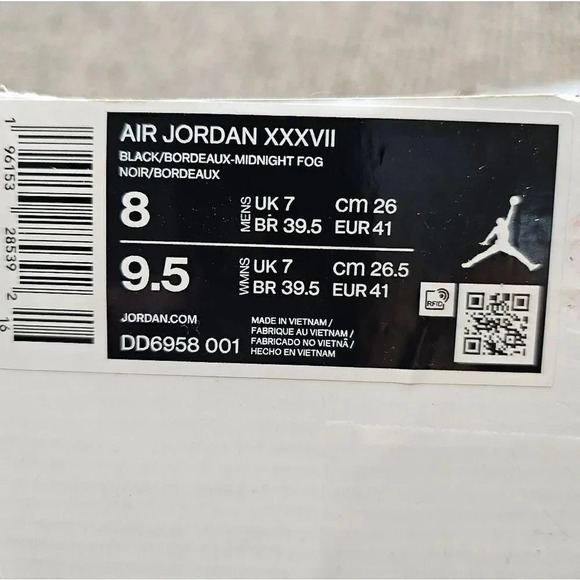 Nike Air Jordan XXXVII 37‎ Bordeaux Black Midnight Fog DD6958-001 Men's Size 8 - Picture 7 of 9